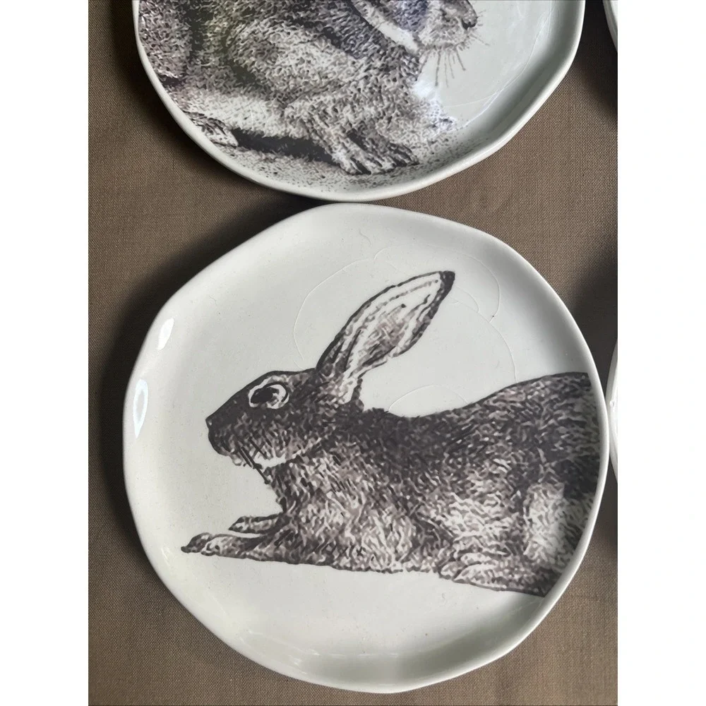 Arlington Designs 4 Ceramic Plates Rabbits Bunny Whimsical Decor ONLY Crazing 6